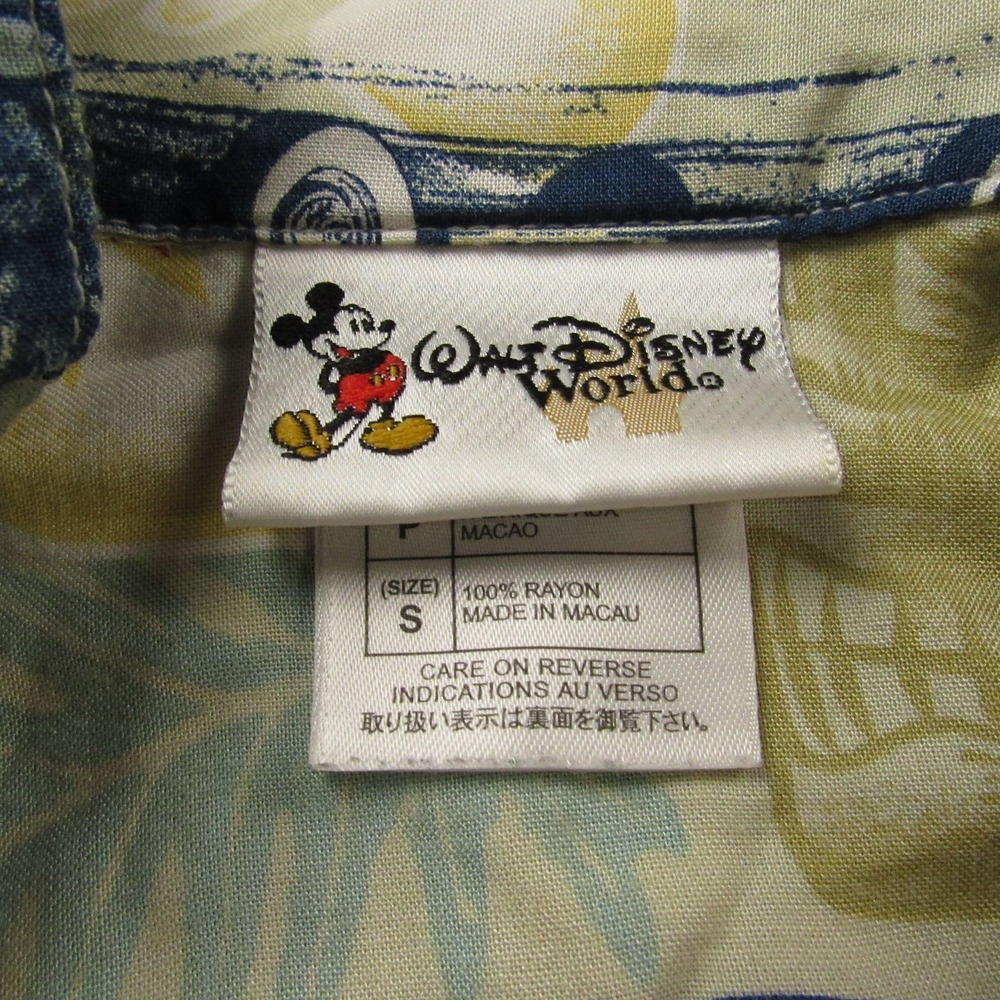Vintage Walt Disney World Shirt Mens Small Blue Rayon Hawaiian Mickey Mouse 90s - Picture 4 of 11